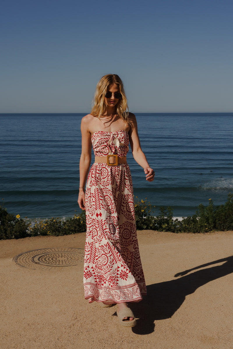 Gracen Sleeveless Back Tie Abstract Print Wide Leg Jumpsuit Ivory