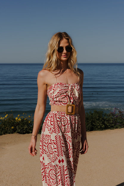 Gracen Sleeveless Back Tie Abstract Print Wide Leg Jumpsuit Ivory