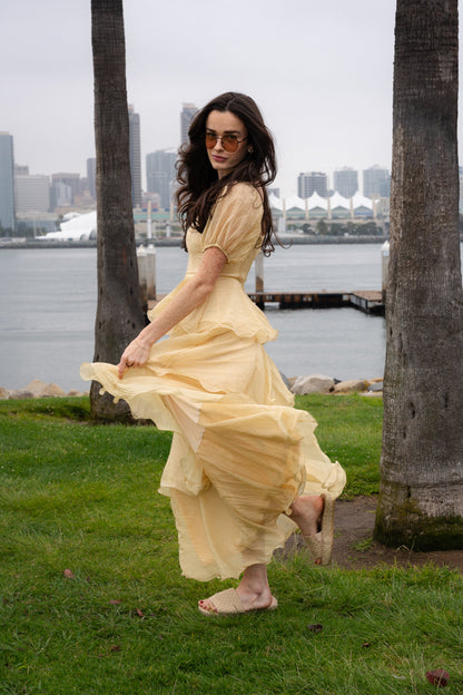 Eden Short Puff Sleeve Tiered Maxi Dress Yellow