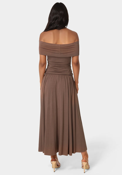Off the Shoulder Drop Waist Maxi Dress