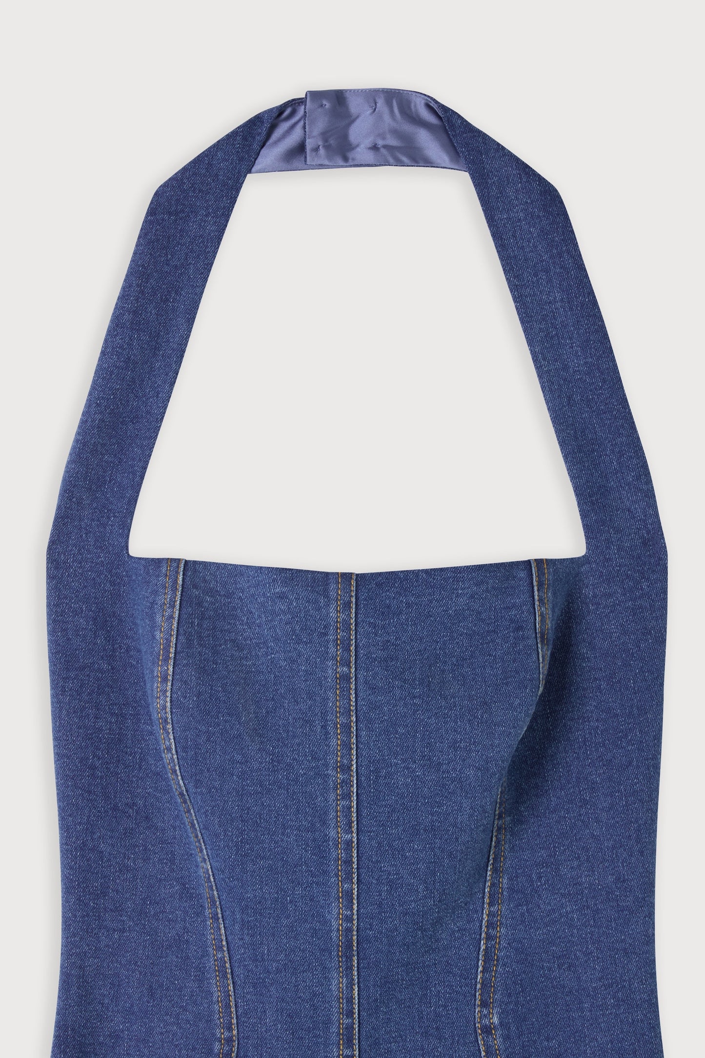 Cotton Mix Denim Halter Midi Dress
