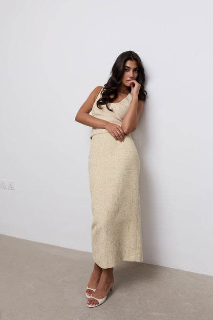 Cotton Mix Tweed Midi Skirt
