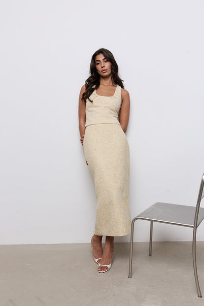 Cotton Mix Tweed Midi Skirt