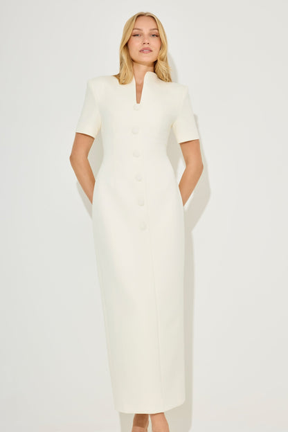 Cotton Mix Button Midi Dress