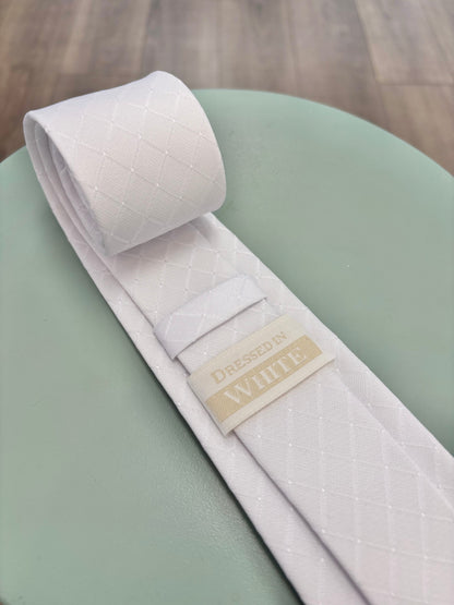 White Temple Tie - Neat Squares