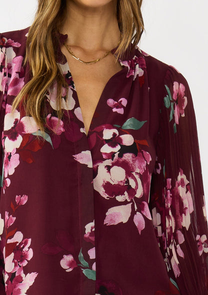 Ruby Blossom Pleated Blouse