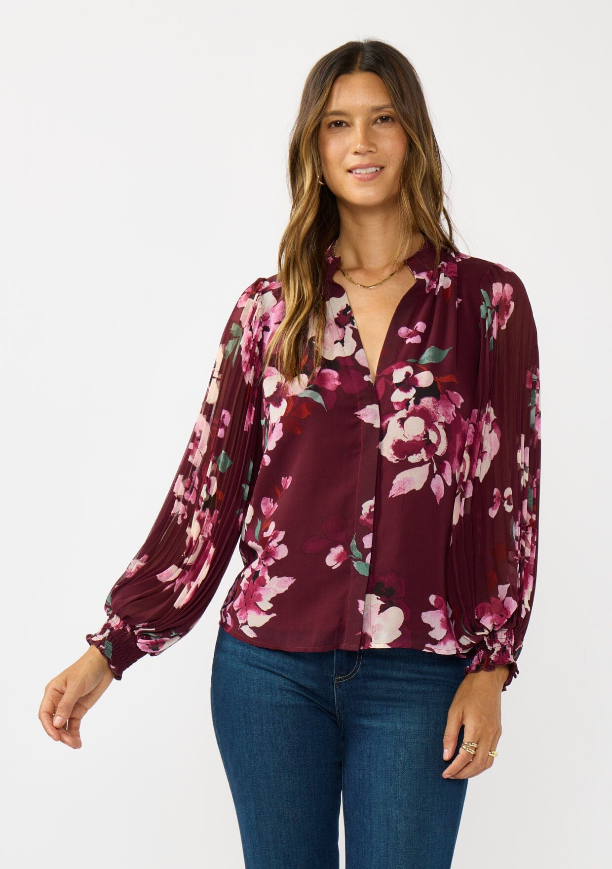 Ruby Blossom Pleated Blouse