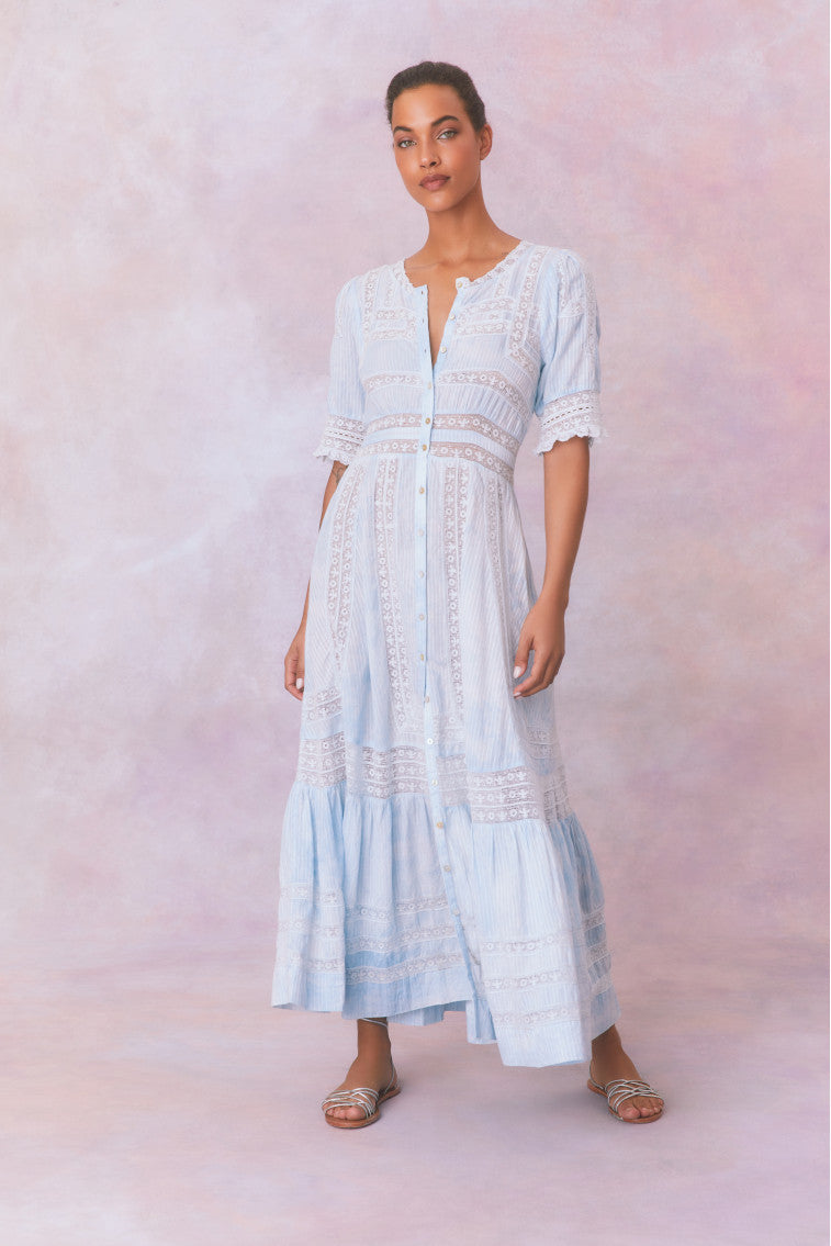 Minka Stripe Hand Dye Lace Maxi Dress