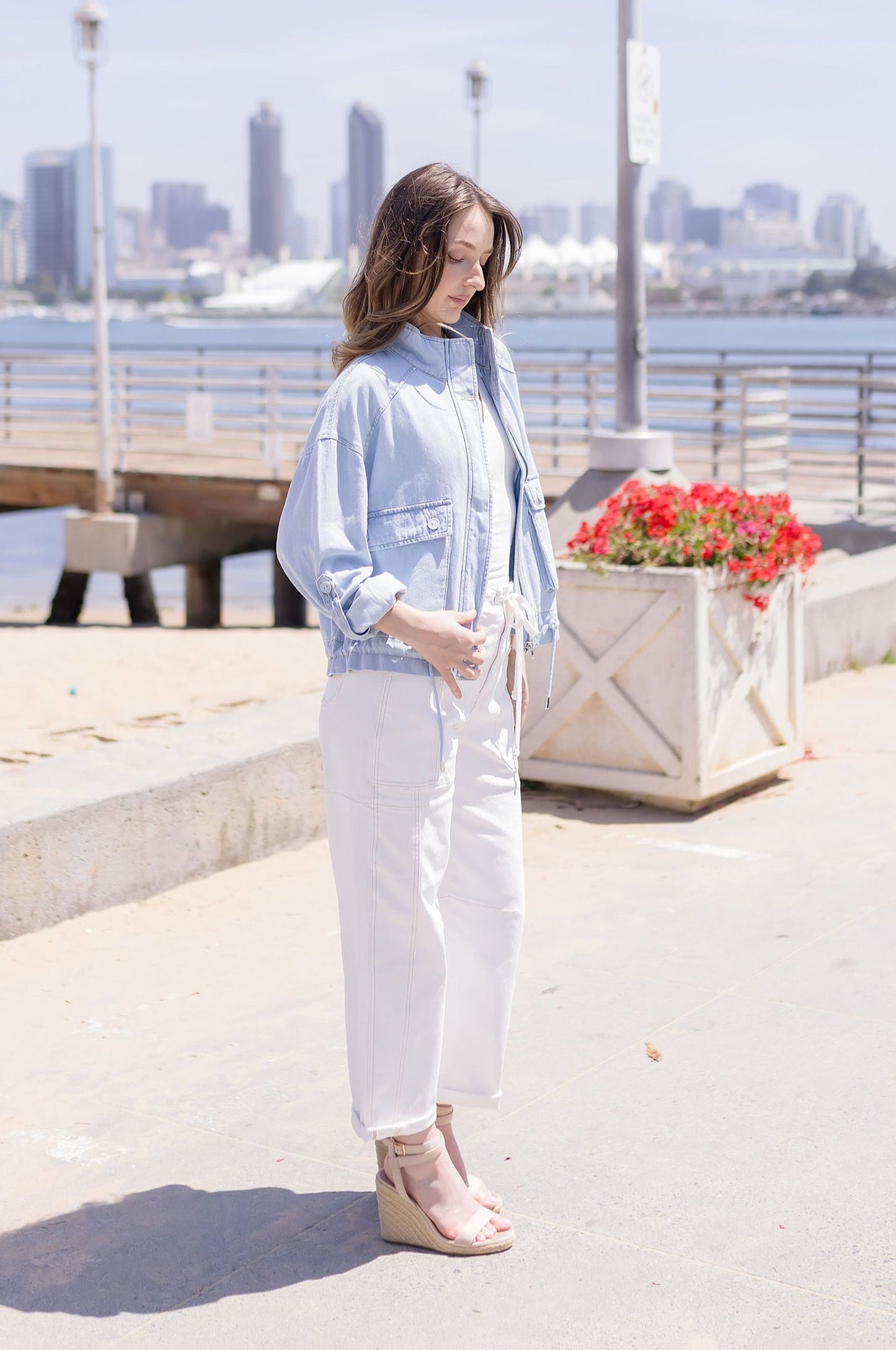 Sydney Long Sleeve Oversized Cargo Denim Jacket Light Wash