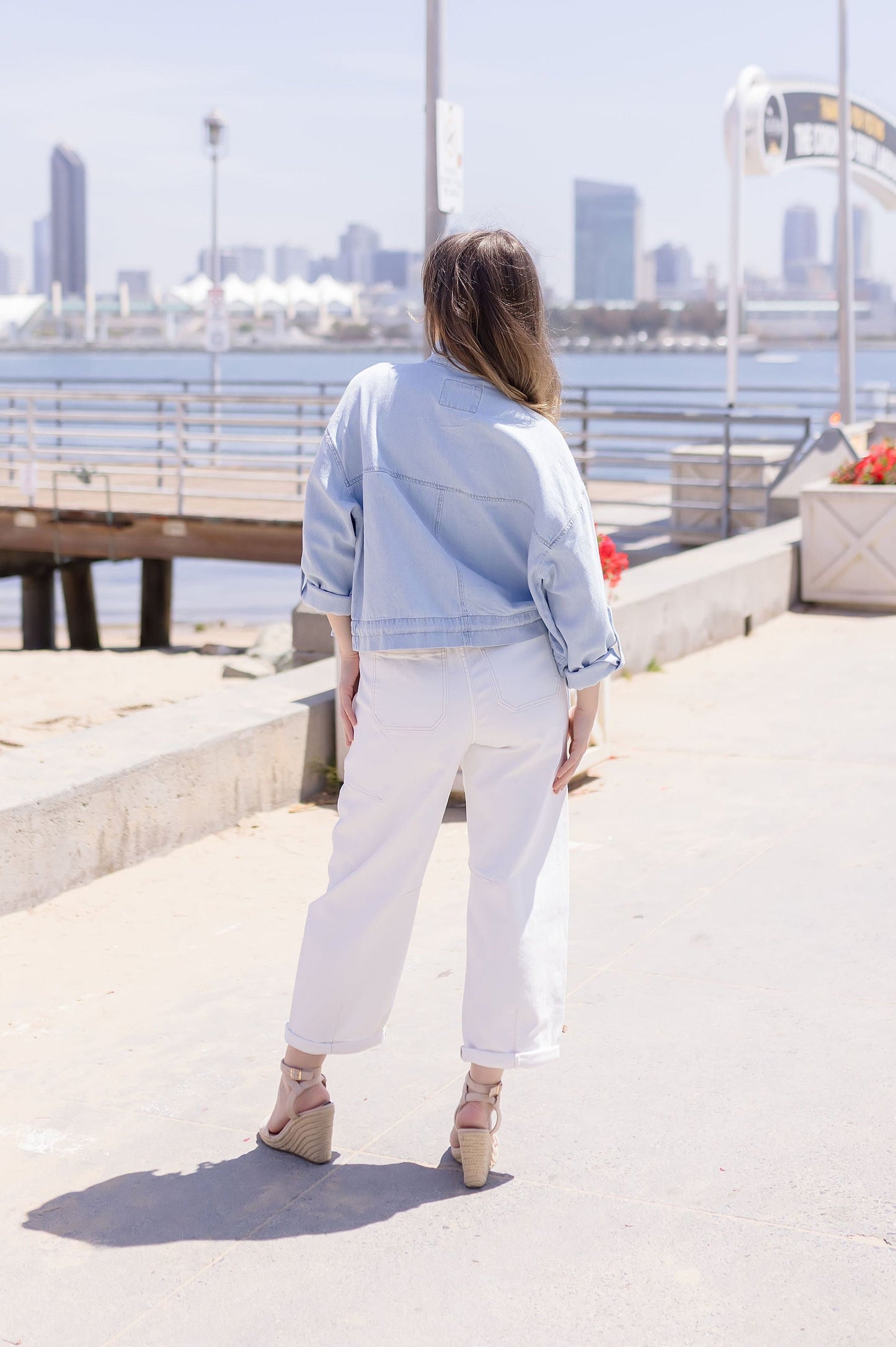 Sydney Long Sleeve Oversized Cargo Denim Jacket Light Wash