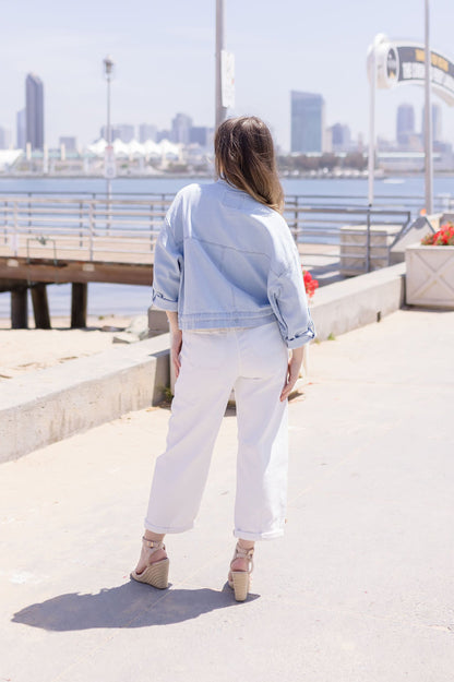 Sydney Long Sleeve Oversized Cargo Denim Jacket Light Wash