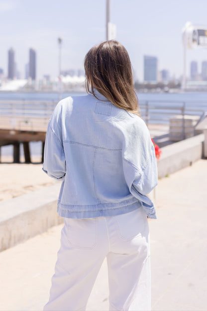 Sydney Long Sleeve Oversized Cargo Denim Jacket Light Wash