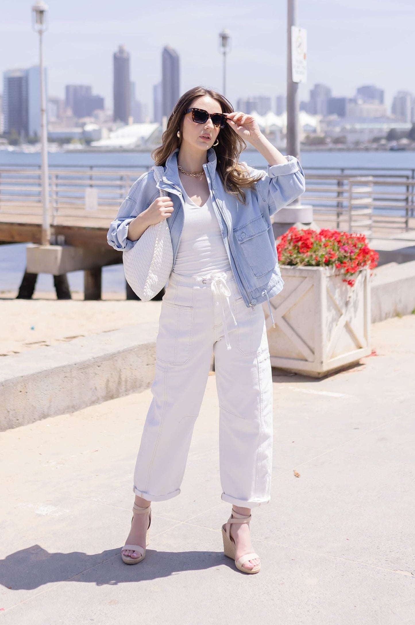 Sydney Long Sleeve Oversized Cargo Denim Jacket Light Wash