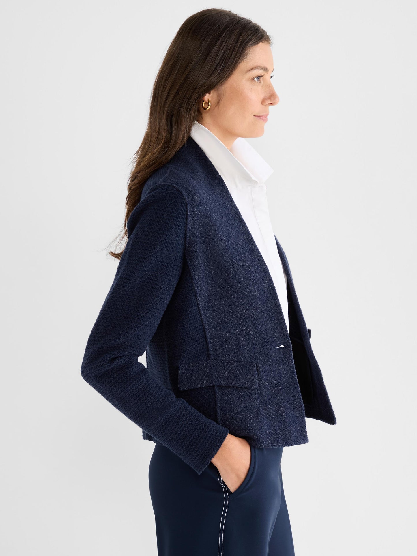 Weave Mix Collarless Knit Jacket