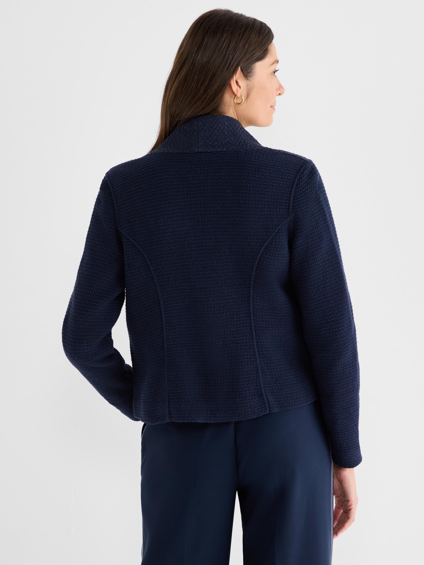Weave Mix Collarless Knit Jacket