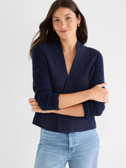 Weave Mix Collarless Knit Jacket