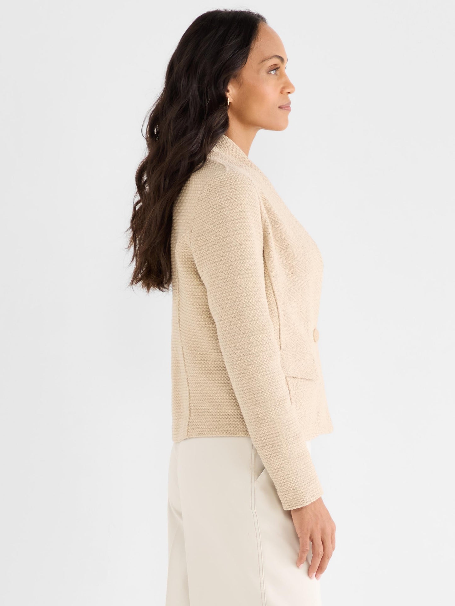 Weave Mix Collarless Knit Jacket