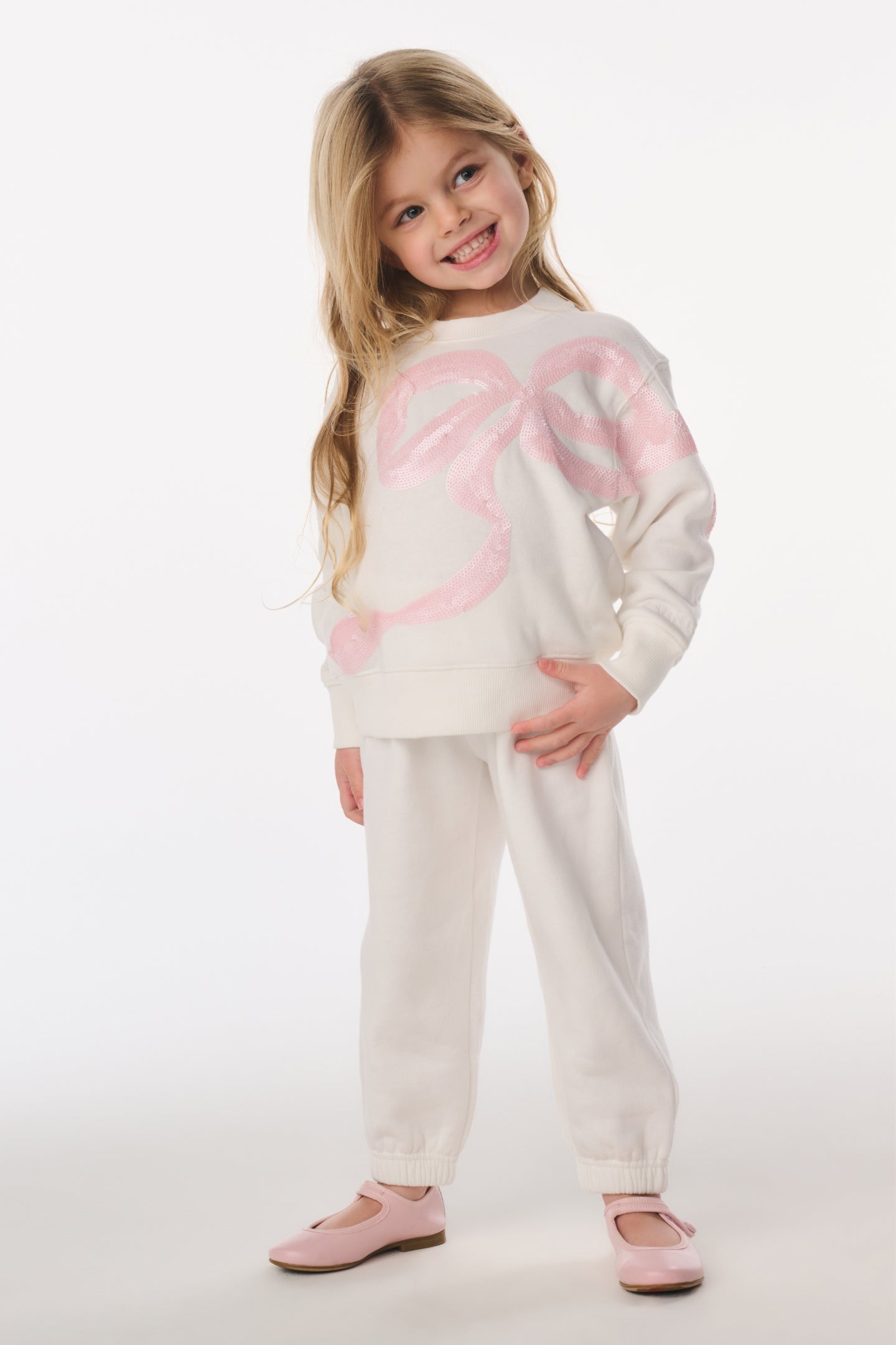 Little Girls Violin Sequin Bow Sweatpants