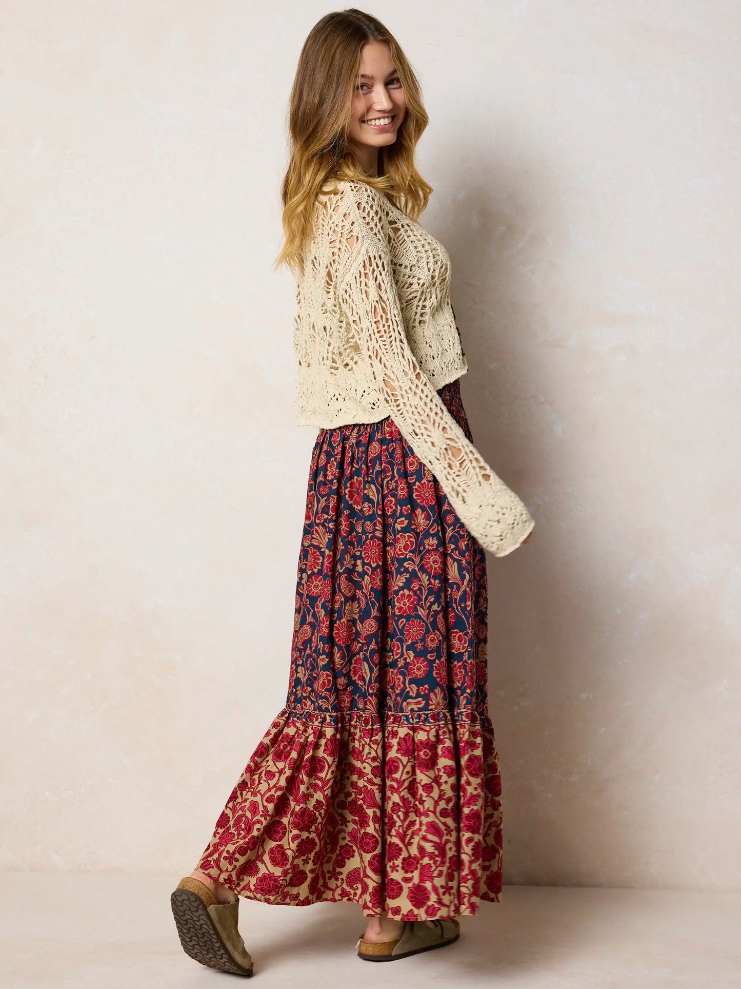 Flora Convertible Cotton Maxi Skirt - Ornate Paisley Navy