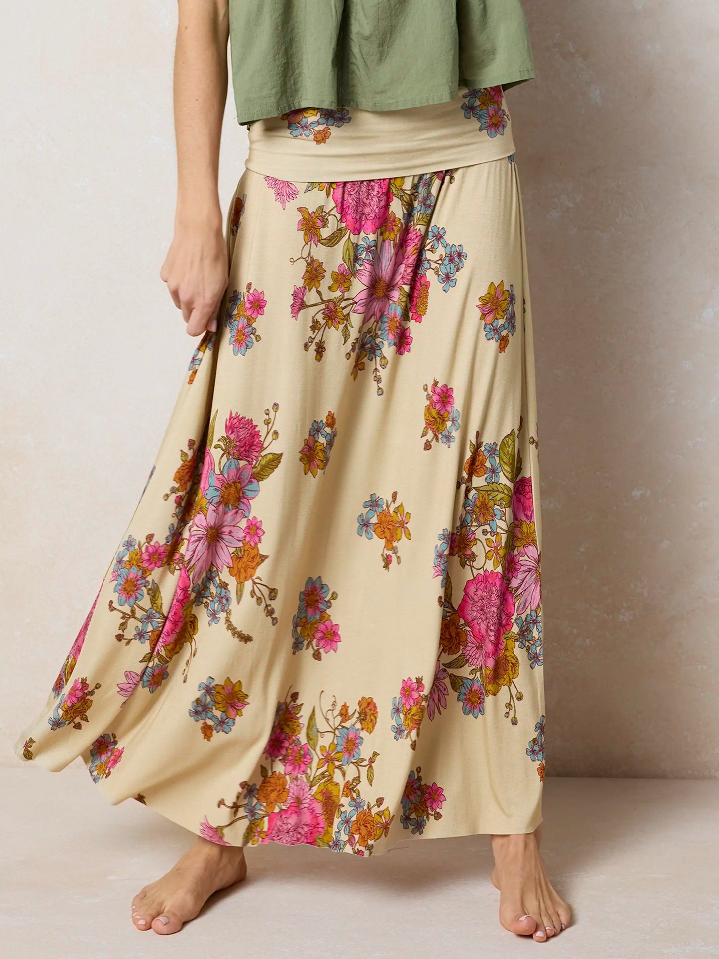 Live-In-It Knit "ButterSoft" Maxi Skirt - English Garden Cream