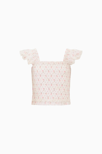 Tween Jeanna Floral Cotton Top - SUNWASHED IVORY