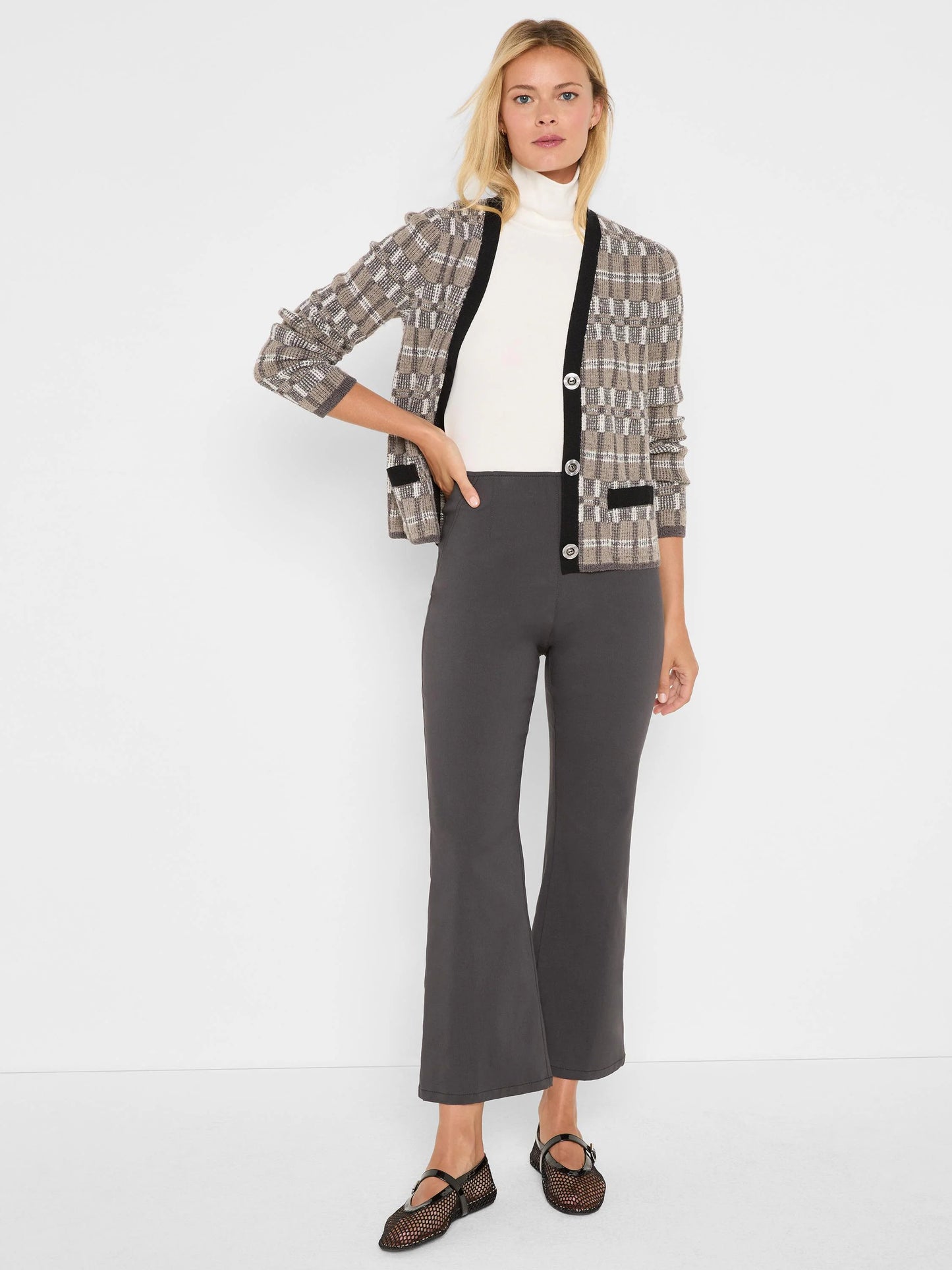 Grid Mix Sweater Cardigan
