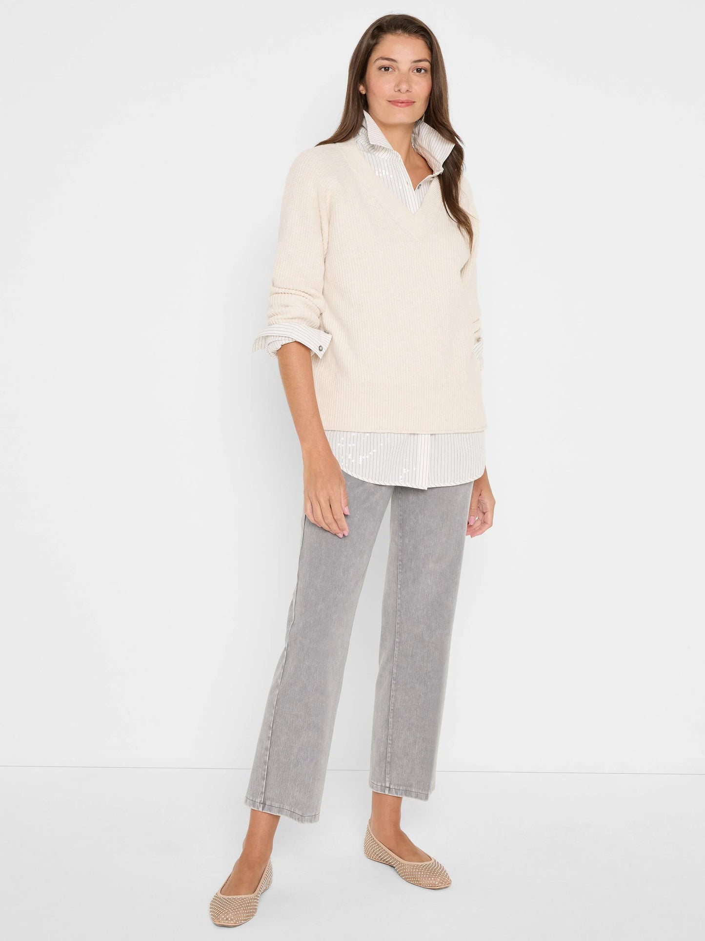 V-Neck Shaker Stitch Sweater