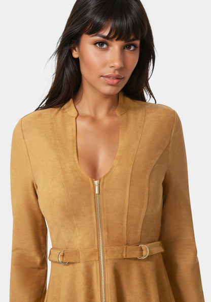 Fit and Flare Long Sleeve Suede Mini Dress