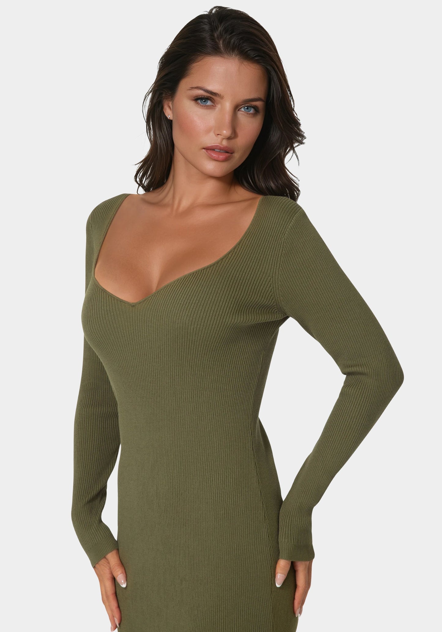 Long Sleeve V-Neck Midi Sweater Dress
