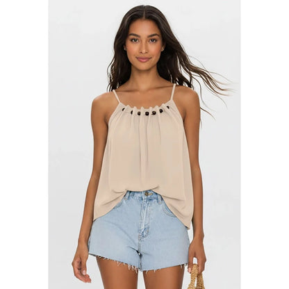 Josephine Sleeveless Pleated Top Beige
