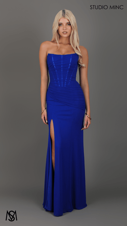 Amalfi - Cobalt Blue Formal Dress, Strapless Corset Boning Fitted mermaid, Gathered net