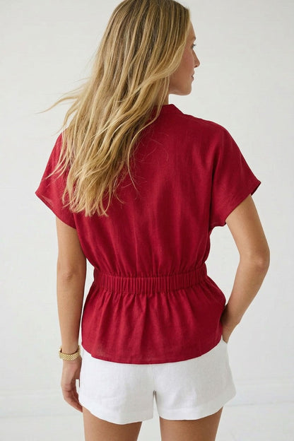 Oakley Short Sleeve Rope Tie Waist Top Red