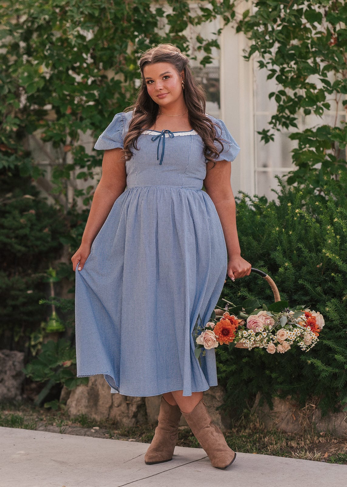 Giselle Micro Gingham Print Dress - Blue