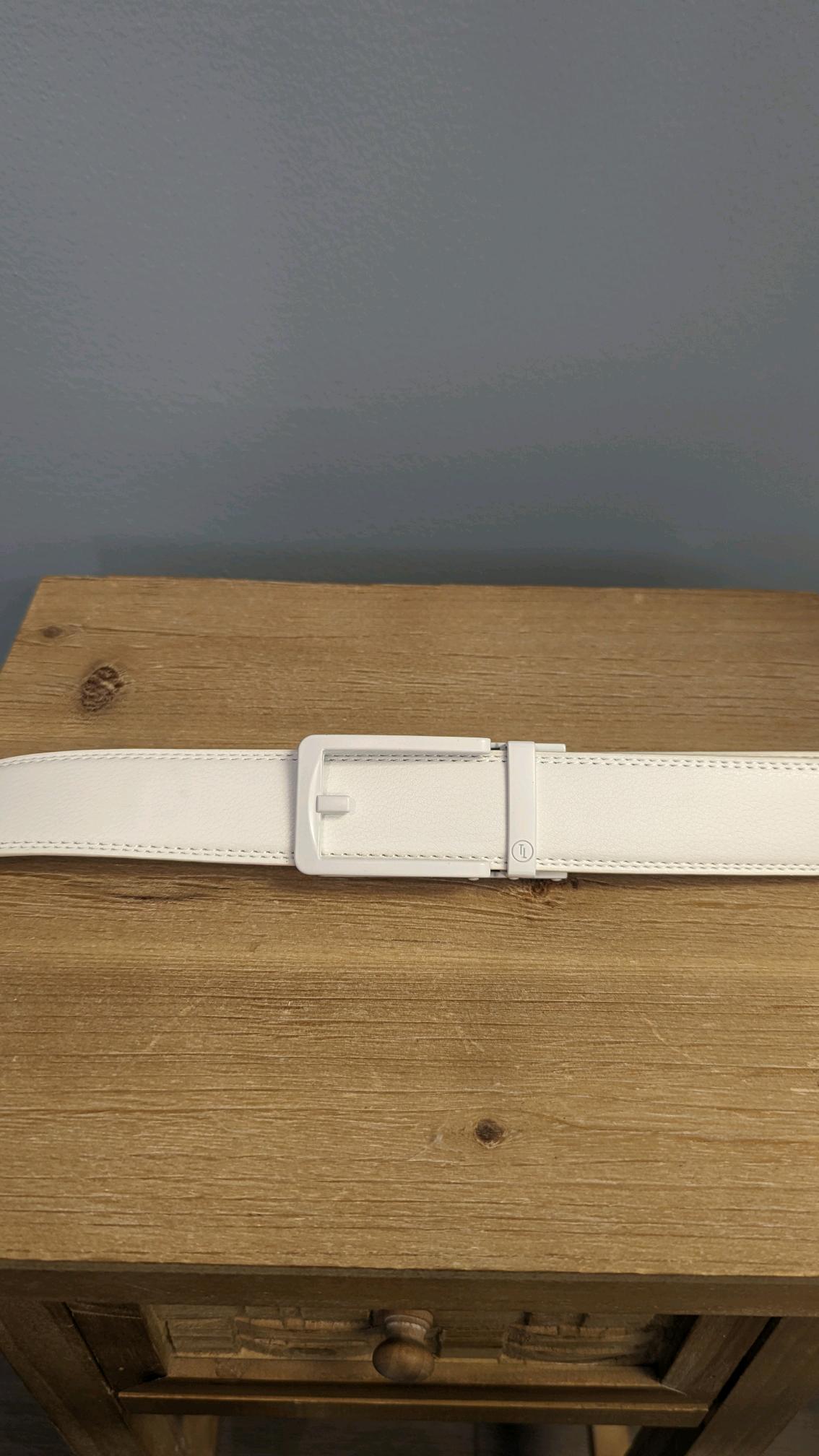White Ratchet Belt-Traditional Buckle in White