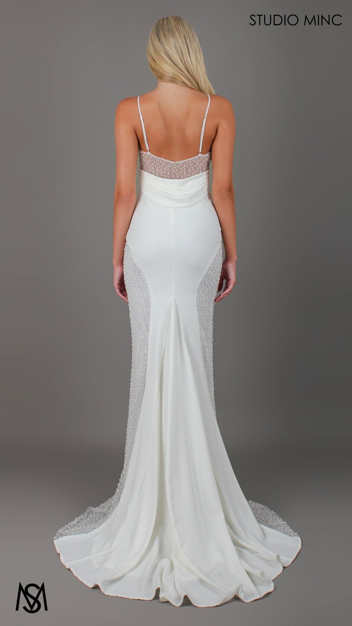 Lover - Wedding Dress | Crepe spaghetti strap cowl backless Pearl detail