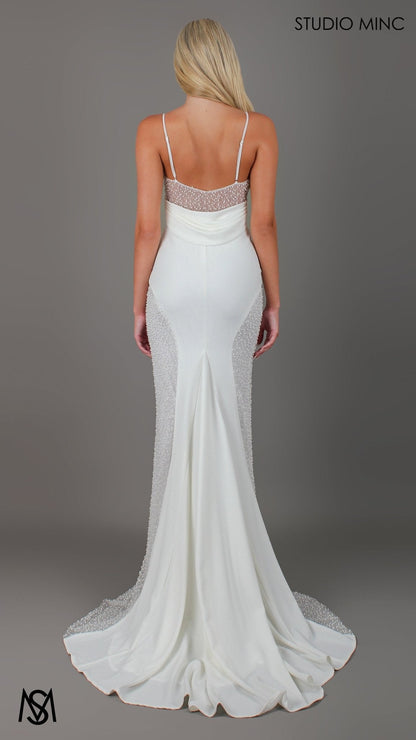 Lover - Wedding Dress | Crepe spaghetti strap cowl backless Pearl detail