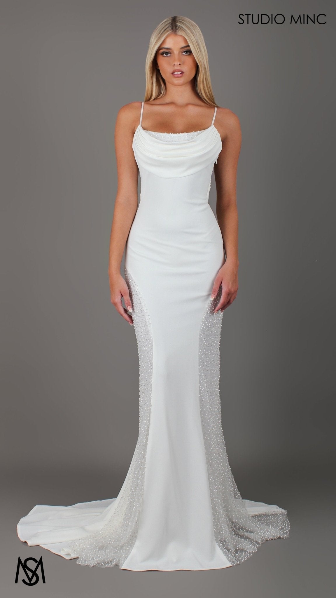 Lover - Wedding Dress | Crepe spaghetti strap cowl backless Pearl detail