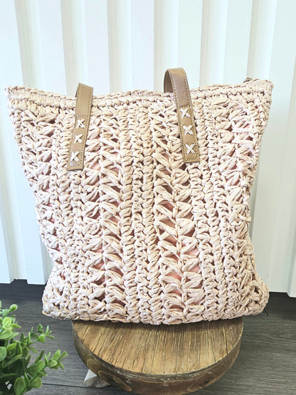 Straw Temple Tote - Pink