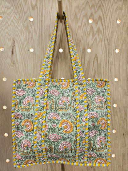Green Floral Quilted Temple Bag