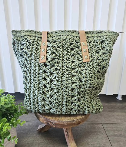 Straw Temple Tote - Sage