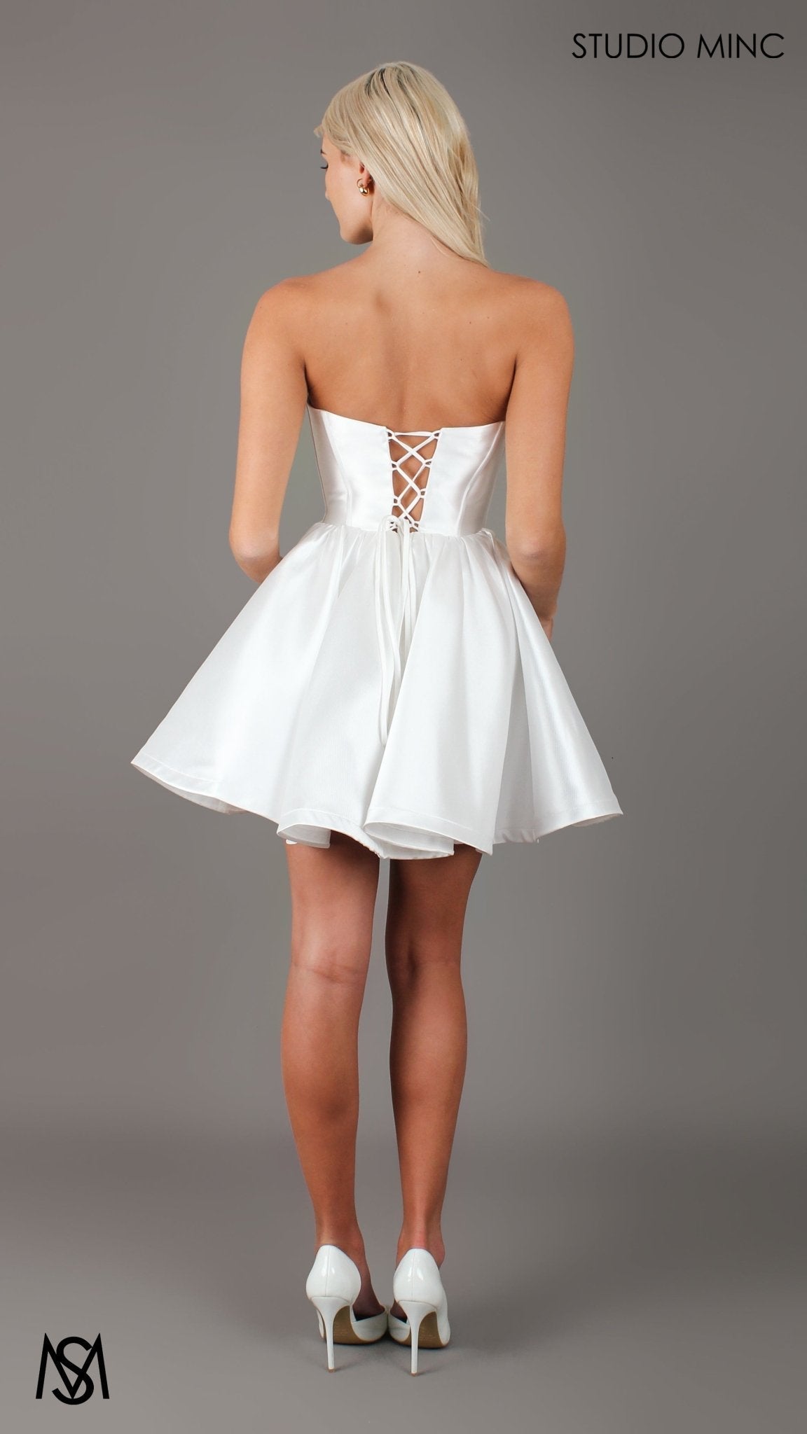 Capri Mini - Bridal Mini | White Satin Strapless Corset Mini Party Dress