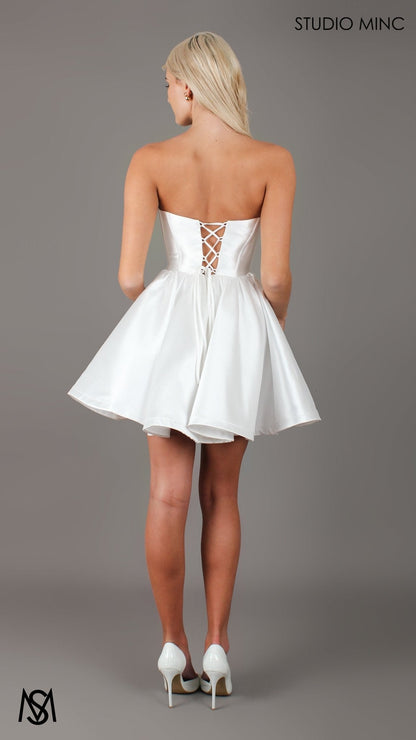 Capri Mini - Bridal Mini | White Satin Strapless Corset Mini Party Dress